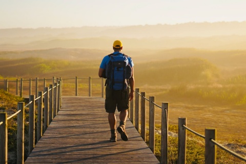 Pilgrim walking along the Portuguese Way