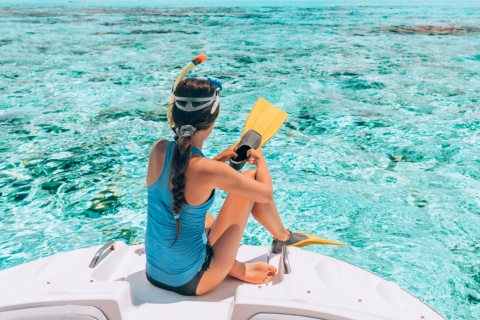 Girl snorkeling in Menorca, Balearic Islands