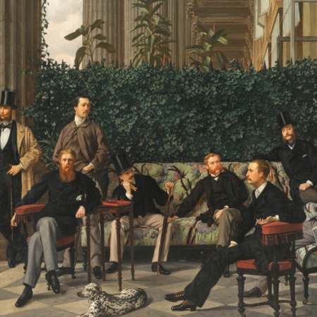 ジェームズ・ティソ作、《ロワイヤル通りのサークル》、1866年、キャンバス地油彩、175x281cm。パリのオルセー美術館
