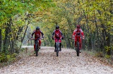 Grupa rowerzystów na szlaku Via Verde Ruta de la Plata w Cáceres
