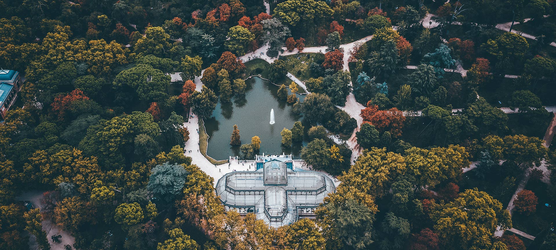 レティーロ公園の水晶宮の空撮 レティーロ公園の水晶宮の空撮