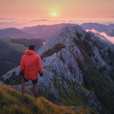 Escursionista sul Monte Anboto nel Parco Naturale dell'Urkiola, Paesi Baschi
