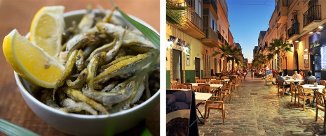 Left: Plate of pescaíto frito (little fried fish) - Right: The La Viña neighbourhood in Cadiz, Andalusia © Jose R Pizarro
