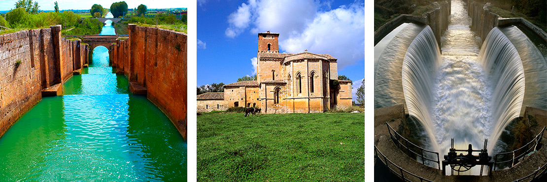 1 Canal de Castilla en Frómista; 2 Monasterio de Santa Cruz, Ribas de Campos; 3 Esclusas del Canal de Castilla 1 Canal de Castilla en Frómista; 2 Monasterio de Santa Cruz, Ribas de Campos; 3 Esclusas del Canal de Castilla