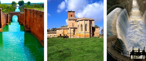 1 Canal de Castilla en Frómista; 2 Monasterio de Santa Cruz, Ribas de Campos; 3 Esclusas del Canal de Castilla