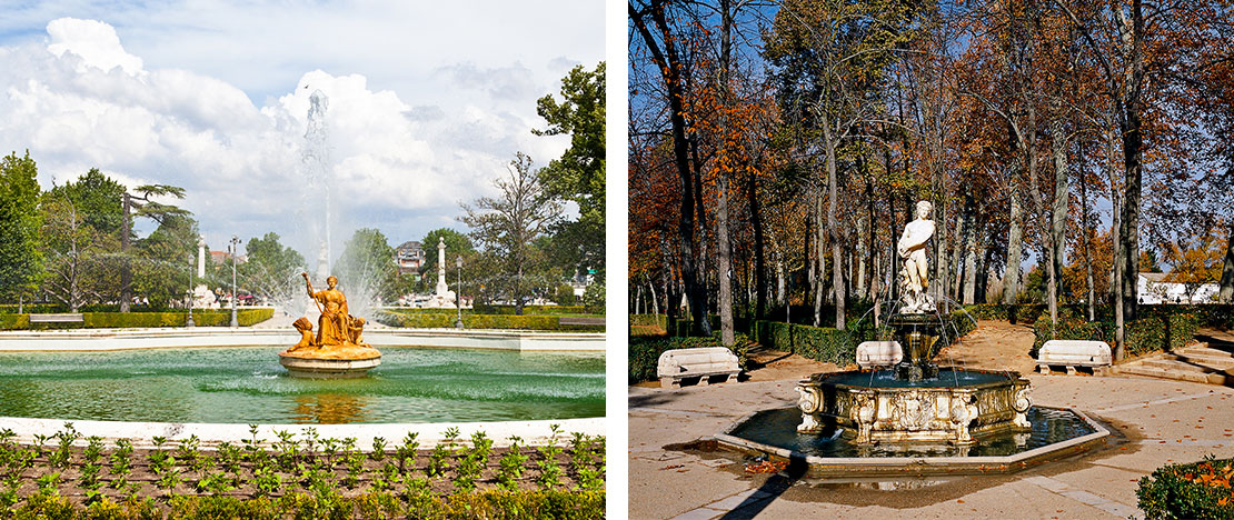 À gauche : Jardins de Parterre / À droite : Jardins de la Isla à Aranjuez, Madrid À gauche : Jardins de Parterre / À droite : Jardins de la Isla à Aranjuez, Madrid