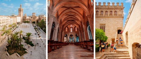 Left: Plaza de la Reina. Center: Cathedral. Right: Silk Exchange