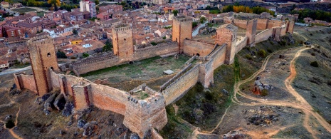 Aerial view of Molina de Aragón with its castle in Guadalajara, Spain