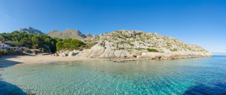Blick auf die Cala San Vicente auf Mallorca, Balearische Inseln