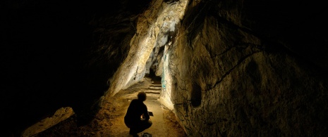 Vue d'une galerie de la grotte de Covalanas à Ramales de la Victoria, Cantabrie