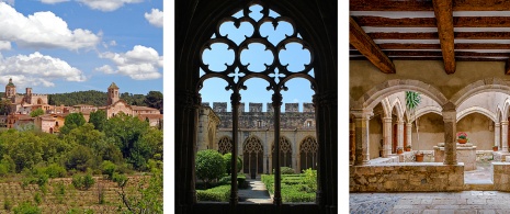 Left: View of the Monastery of Oseira / Centre: Gothic church dating from the 14th century / Right: Cloister of the Abad's palace at the Monastery of Santes Creus, in Tarragona, Catalonia