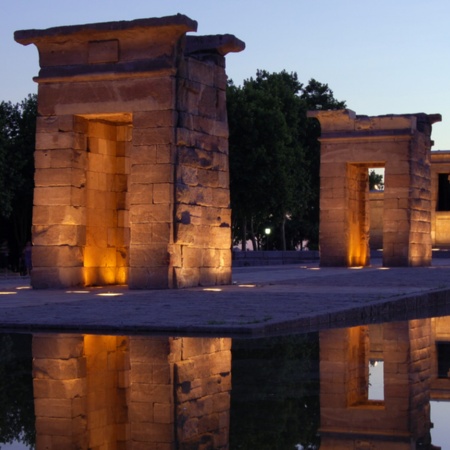 View of the Temple of Debod at sunset, Madrid