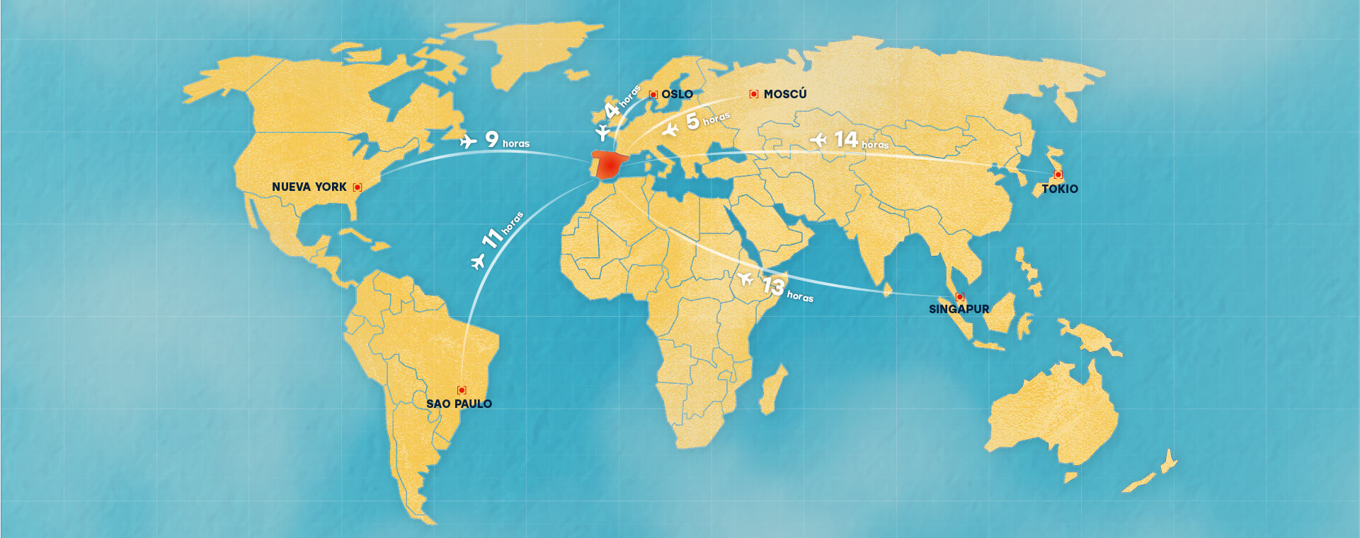 Mapa del mundo y sus distancias de tiempo en avión Mapa del mundo y sus distancias de tiempo en avión
